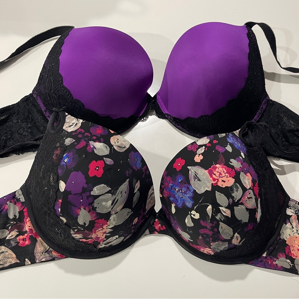 Torrid Bra Set - Purple and Black, floral with lace